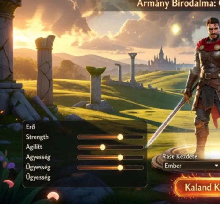 Az Evil Lands első játékindítása karakteralkotási és bevezető küldetés képernyővel.