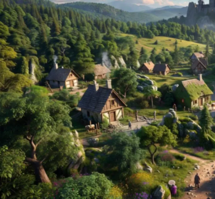 Látványos fantasy táj az Evil Lands világából, hegyekkel és misztikus fénnyel.
