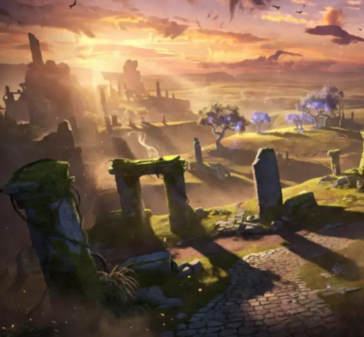 Hős távoli fantasy tájat fedez fel az Evil Lands nyílt világában.